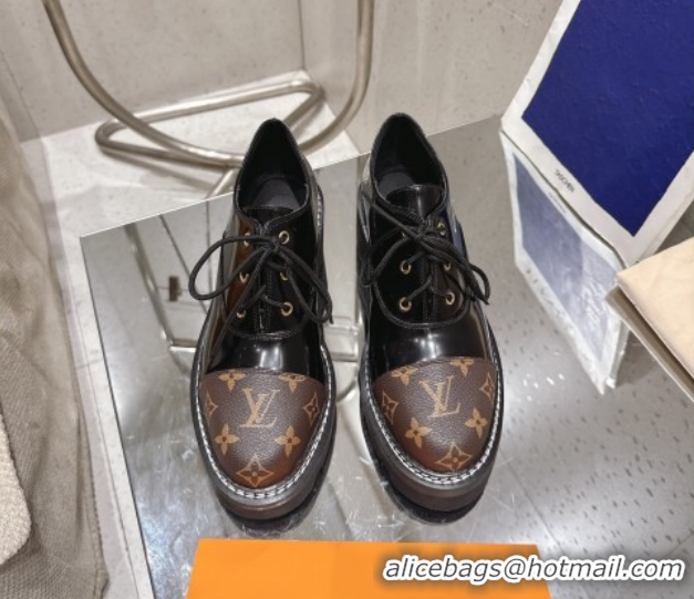 Most Popular Louis Vuitton Monogram Canvas and Patent Leather Laced-up Shoes Black LV102204 1022038