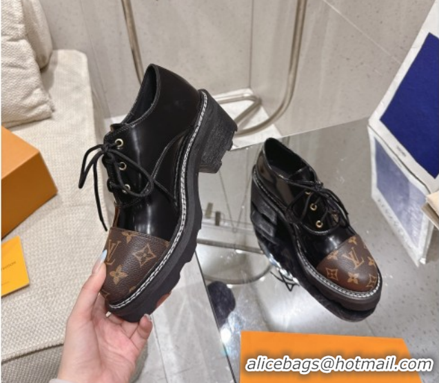 Most Popular Louis Vuitton Monogram Canvas and Patent Leather Laced-up Shoes Black LV102204 1022038