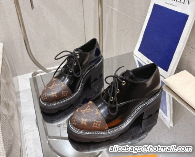 Most Popular Louis Vuitton Monogram Canvas and Patent Leather Laced-up Shoes Black LV102204 1022038