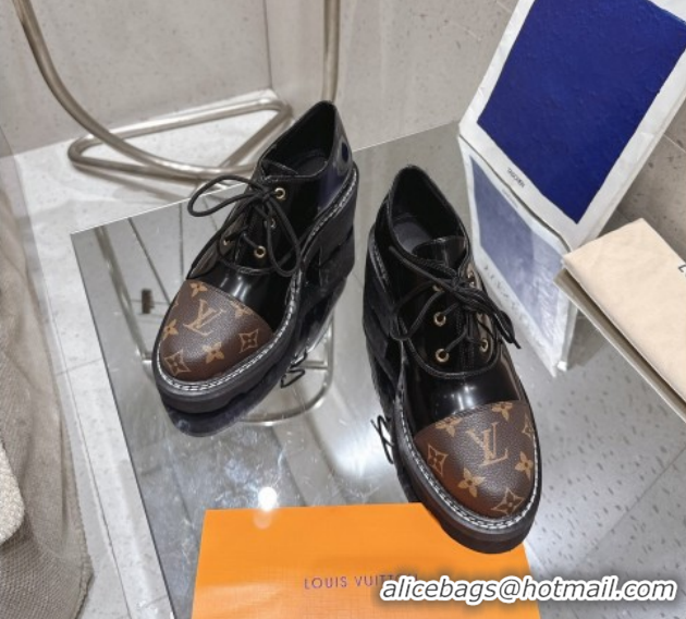 Most Popular Louis Vuitton Monogram Canvas and Patent Leather Laced-up Shoes Black LV102204 1022038