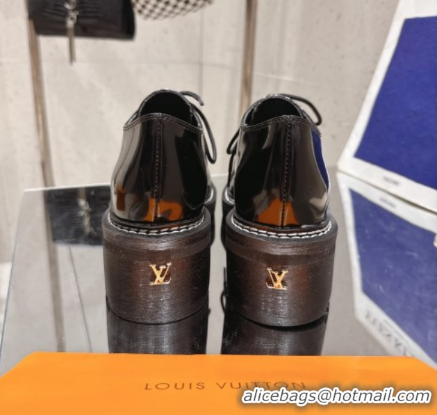 Most Popular Louis Vuitton Monogram Canvas and Patent Leather Laced-up Shoes Black LV102204 1022038