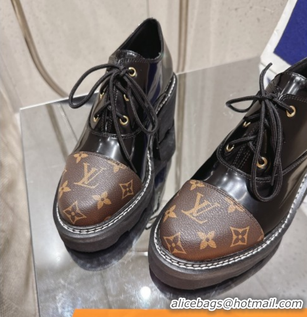 Most Popular Louis Vuitton Monogram Canvas and Patent Leather Laced-up Shoes Black LV102204 1022038
