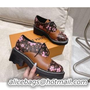 Pretty Style Louis Vuitton LV x TM Monogram Canvas and Leather Laced-up Shoes Brown/Cherry Pink LV102204 1022039