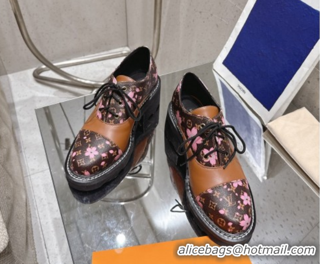 Pretty Style Louis Vuitton LV x TM Monogram Canvas and Leather Laced-up Shoes Brown/Cherry Pink LV102204 1022039
