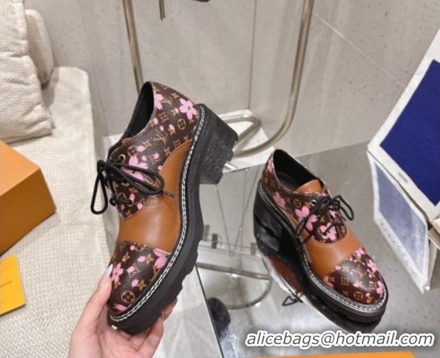Pretty Style Louis Vuitton LV x TM Monogram Canvas and Leather Laced-up Shoes Brown/Cherry Pink LV102204 1022039