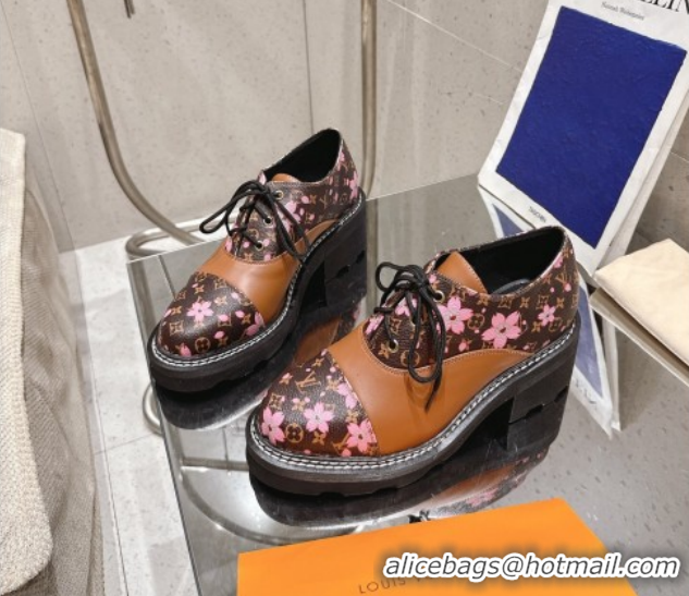 Pretty Style Louis Vuitton LV x TM Monogram Canvas and Leather Laced-up Shoes Brown/Cherry Pink LV102204 1022039