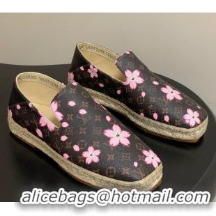 Top Grade Louis Vuitton LV x TM Cherry Blossom Printed Monogram Leather Flat Espadrilles LV102205 1022041