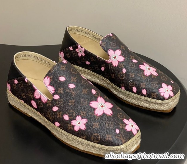 Top Grade Louis Vuitton LV x TM Cherry Blossom Printed Monogram Leather Flat Espadrilles LV102205 1022041