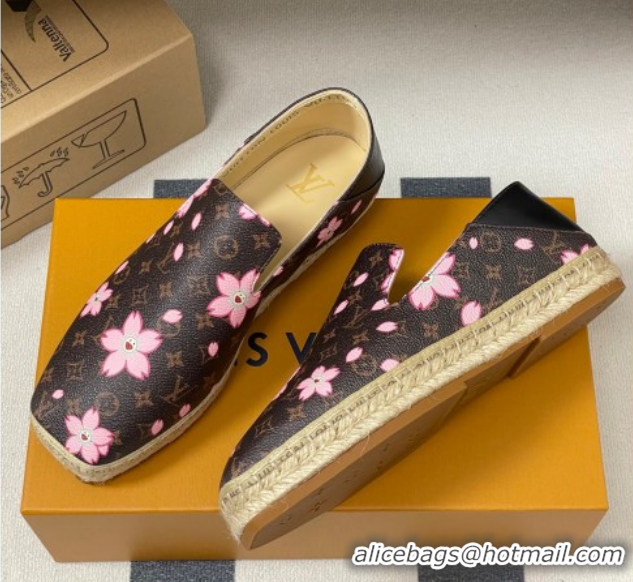 Top Grade Louis Vuitton LV x TM Cherry Blossom Printed Monogram Leather Flat Espadrilles LV102205 1022041
