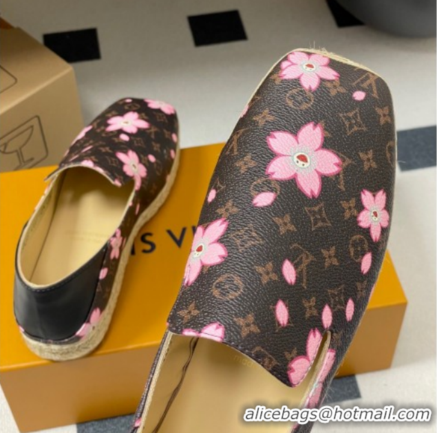 Top Grade Louis Vuitton LV x TM Cherry Blossom Printed Monogram Leather Flat Espadrilles LV102205 1022041
