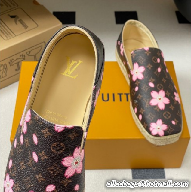 Top Grade Louis Vuitton LV x TM Cherry Blossom Printed Monogram Leather Flat Espadrilles LV102205 1022041