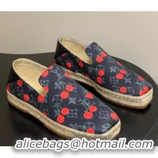 Shop Duplicate Louis Vuitton LV x TM Cerise Cherry Printed Denim Flat Espadrilles Black LV102205 1022043