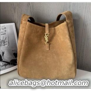 Promotional Saint Laurent LE 5 A 7 Supple Large Bucket Bag in Suede 753837 Brown Top Quality