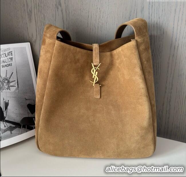 Promotional Saint Laurent LE 5 A 7 Supple Large Bucket Bag in Suede 753837 Brown Top Quality