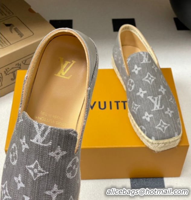 Good Quality Louis Vuitton Monogram Denim Flat Espadrilles Grey LV102205 1022046