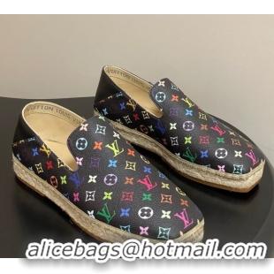Feminine Louis Vuitton LV x TM Monogram Multicolored Canvas Flat Espadrilles Black LV102205 1022047