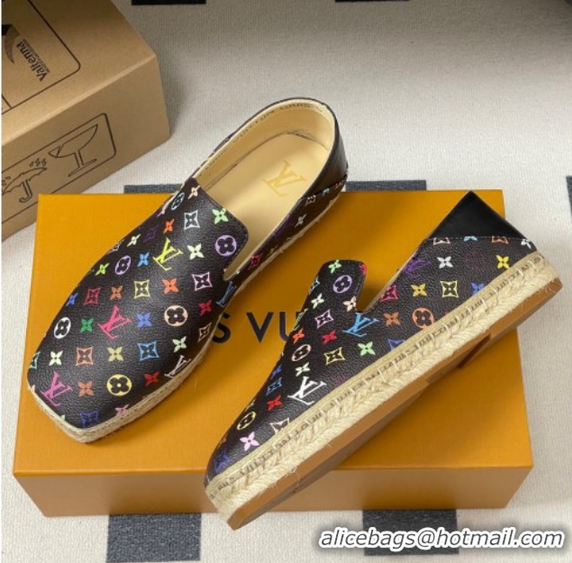 Feminine Louis Vuitton LV x TM Monogram Multicolored Canvas Flat Espadrilles Black LV102205 1022047