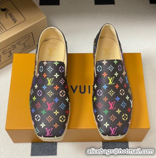 Feminine Louis Vuitton LV x TM Monogram Multicolored Canvas Flat Espadrilles Black LV102205 1022047