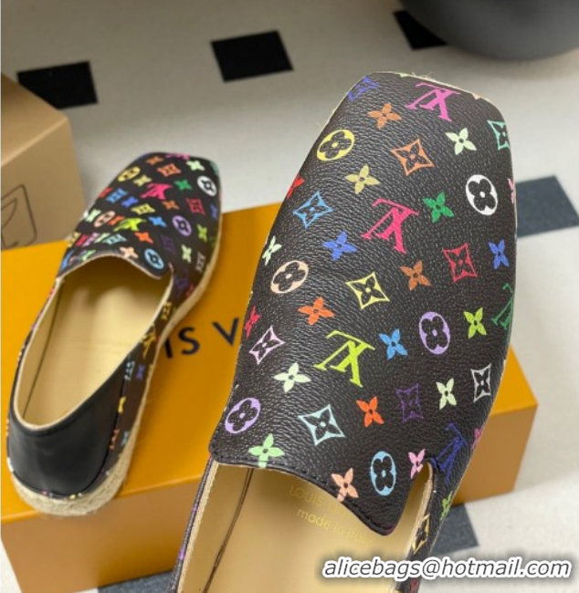 Feminine Louis Vuitton LV x TM Monogram Multicolored Canvas Flat Espadrilles Black LV102205 1022047