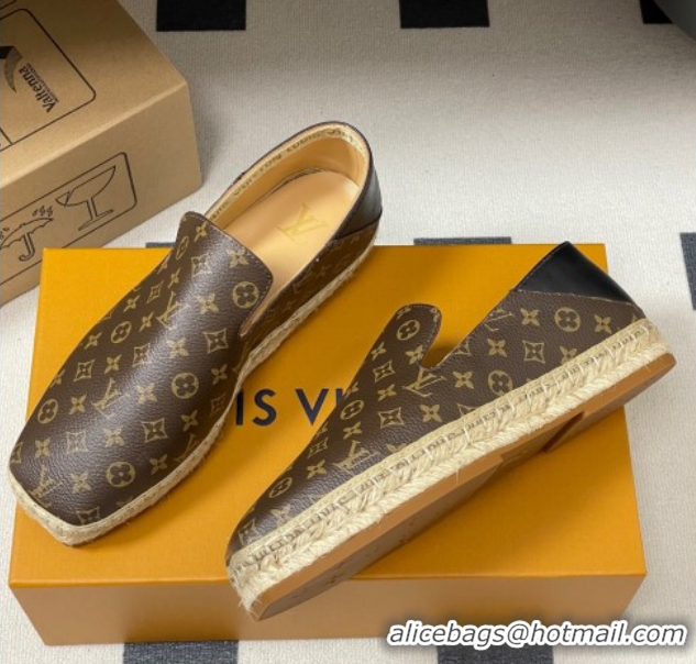 Top Design Louis Vuitton Monogram Canvas Flat Espadrilles Brown 2025 LV102205 1022049