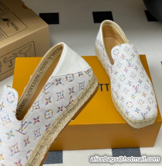 Good Product Louis Vuitton LV x TM Monogram Multicolored Textile Flat Espadrilles White LV102205 1022050