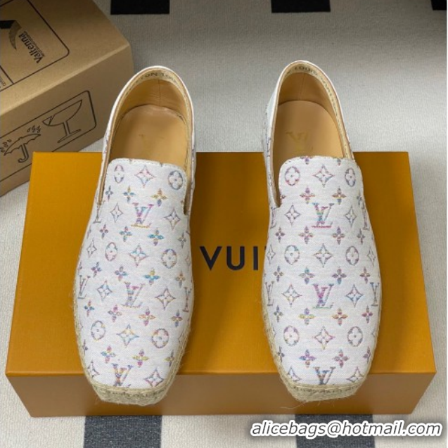 Good Product Louis Vuitton LV x TM Monogram Multicolored Textile Flat Espadrilles White LV102205 1022050