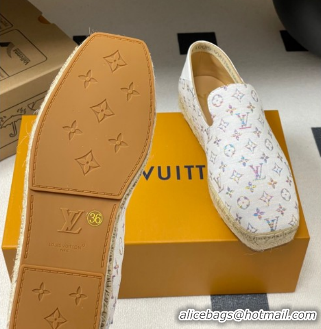 Good Product Louis Vuitton LV x TM Monogram Multicolored Textile Flat Espadrilles White LV102205 1022050