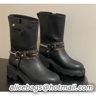 Good Looking Louis Vuitton LV Beaubourg Ankle Boots 4cm in Leather with Chain Strap Black 1AIBQR 1022051