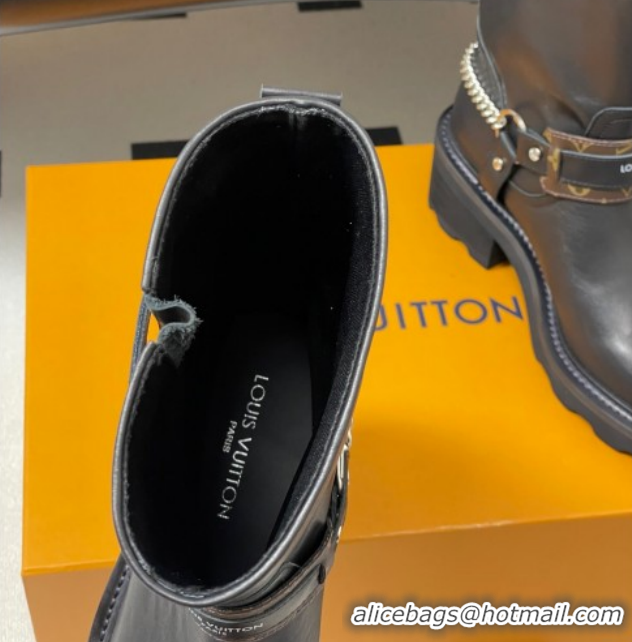 Good Looking Louis Vuitton LV Beaubourg Ankle Boots 4cm in Leather with Chain Strap Black 1AIBQR 1022051