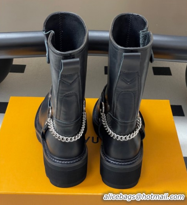 Good Looking Louis Vuitton LV Beaubourg Ankle Boots 4cm in Leather with Chain Strap Black 1AIBQR 1022051