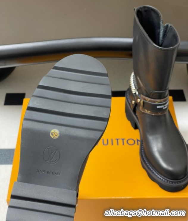 Good Looking Louis Vuitton LV Beaubourg Ankle Boots 4cm in Leather with Chain Strap Black 1AIBQR 1022051