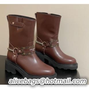 Popular Style Louis Vuitton LV Beaubourg Ankle Boots 4cm in Leather with Chain Strap Brown 1AIBQR 1022052