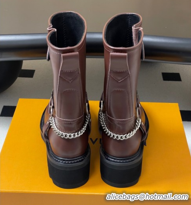 Popular Style Louis Vuitton LV Beaubourg Ankle Boots 4cm in Leather with Chain Strap Brown 1AIBQR 1022052