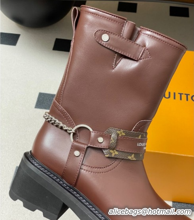 Popular Style Louis Vuitton LV Beaubourg Ankle Boots 4cm in Leather with Chain Strap Brown 1AIBQR 1022052