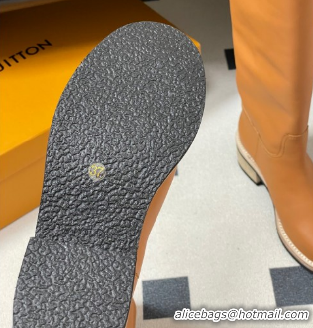 Grade Louis Vuitton LV Biker Leather Flat High Boots with Buckle Strap Brown 1AGM74 1022055