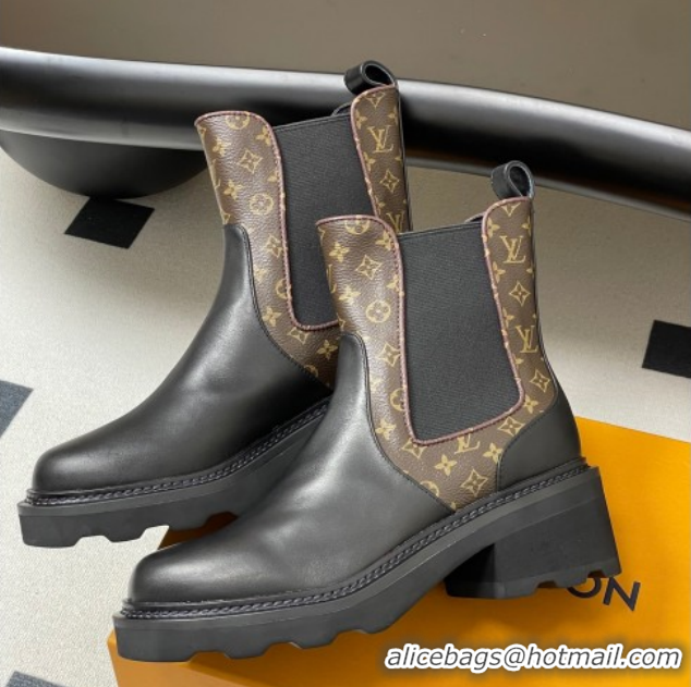 Low Cost Louis Vuitton LV Beaubourg Chelsea Ankle Boots in Monogram Canvas and Leather Black 1AIEJ4 1022056