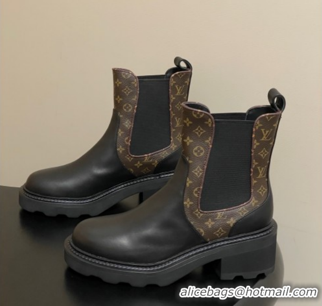 Low Cost Louis Vuitton LV Beaubourg Chelsea Ankle Boots in Monogram Canvas and Leather Black 1AIEJ4 1022056