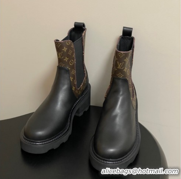 Low Cost Louis Vuitton LV Beaubourg Chelsea Ankle Boots in Monogram Canvas and Leather Black 1AIEJ4 1022056