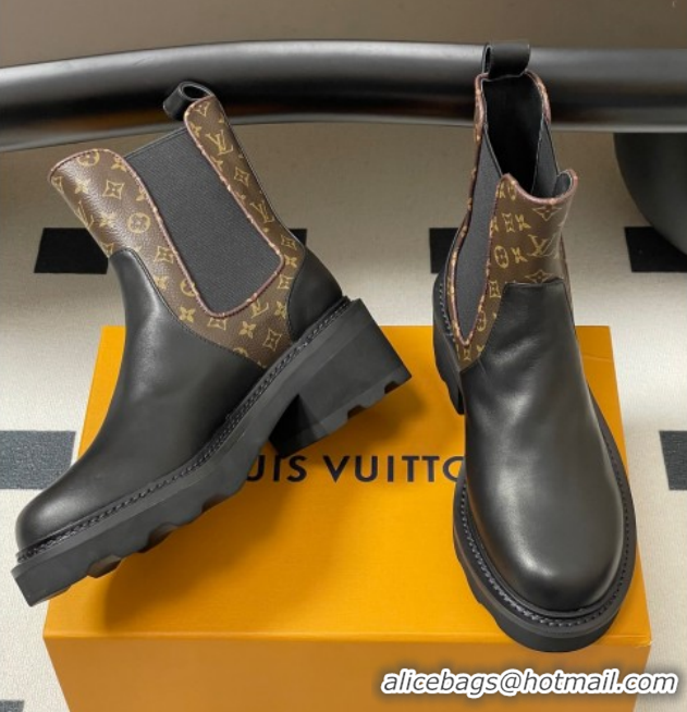 Low Cost Louis Vuitton LV Beaubourg Chelsea Ankle Boots in Monogram Canvas and Leather Black 1AIEJ4 1022056