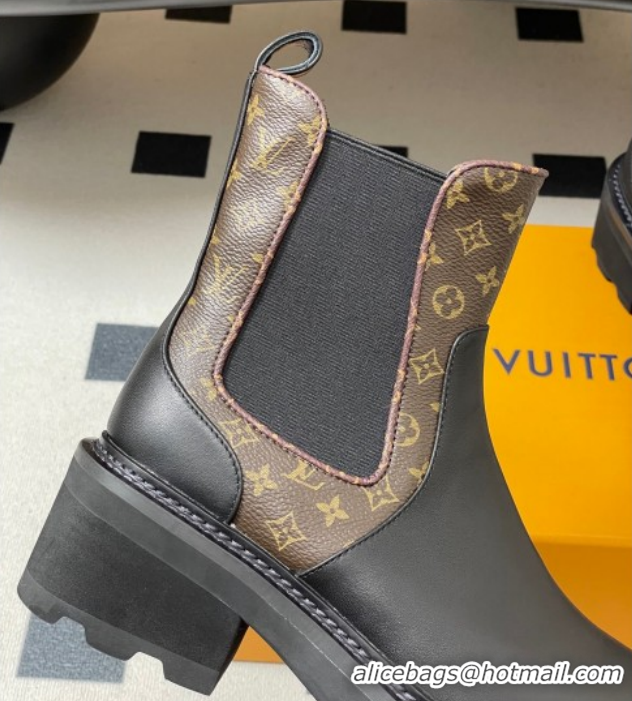 Low Cost Louis Vuitton LV Beaubourg Chelsea Ankle Boots in Monogram Canvas and Leather Black 1AIEJ4 1022056