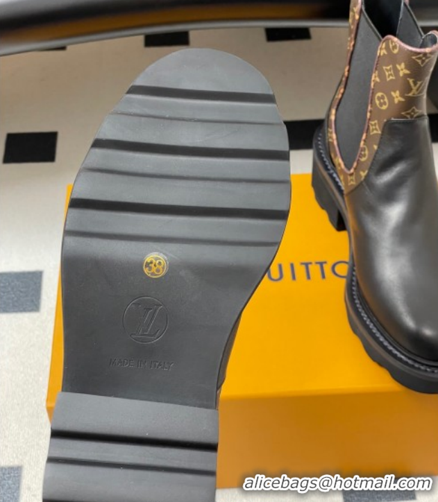 Low Cost Louis Vuitton LV Beaubourg Chelsea Ankle Boots in Monogram Canvas and Leather Black 1AIEJ4 1022056