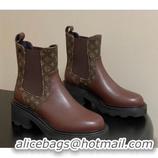 Cheap Price Louis Vuitton LV Beaubourg Chelsea Ankle Boots in Monogram Canvas and Leather Brown 1AIEJ4 1022057