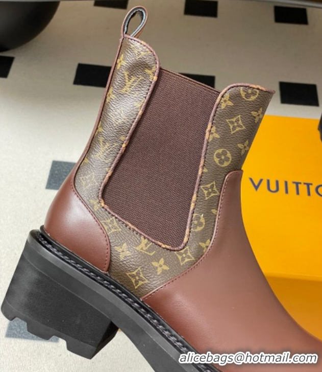 Cheap Price Louis Vuitton LV Beaubourg Chelsea Ankle Boots in Monogram Canvas and Leather Brown 1AIEJ4 1022057