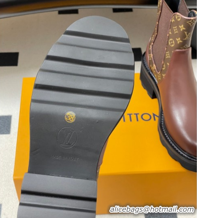 Cheap Price Louis Vuitton LV Beaubourg Chelsea Ankle Boots in Monogram Canvas and Leather Brown 1AIEJ4 1022057