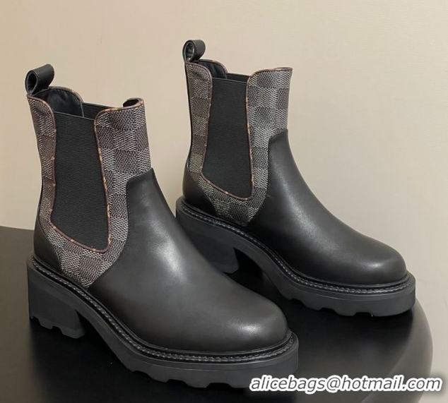 Hot Style Louis Vuitton LV Beaubourg Chelsea Ankle Boots in Damier Canvas and Leather Black 1AIEJ4 1022058