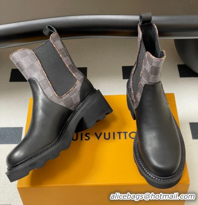Hot Style Louis Vuitton LV Beaubourg Chelsea Ankle Boots in Damier Canvas and Leather Black 1AIEJ4 1022058