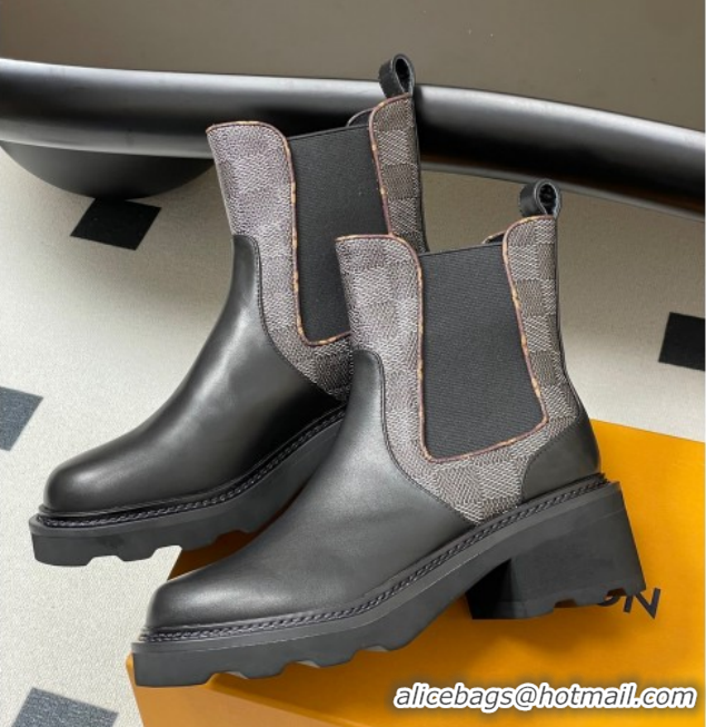 Hot Style Louis Vuitton LV Beaubourg Chelsea Ankle Boots in Damier Canvas and Leather Black 1AIEJ4 1022058