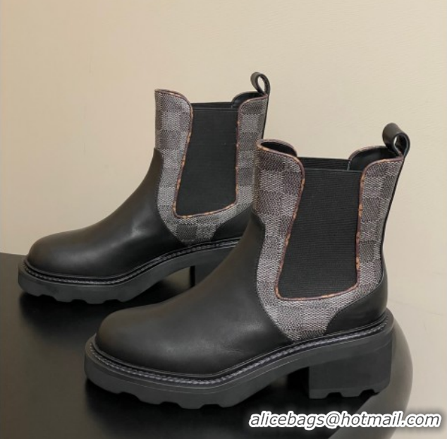 Hot Style Louis Vuitton LV Beaubourg Chelsea Ankle Boots in Damier Canvas and Leather Black 1AIEJ4 1022058