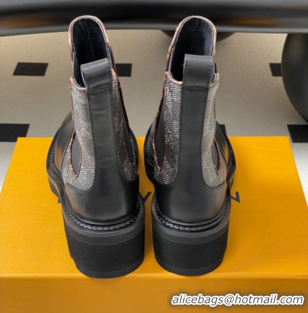 Hot Style Louis Vuitton LV Beaubourg Chelsea Ankle Boots in Damier Canvas and Leather Black 1AIEJ4 1022058
