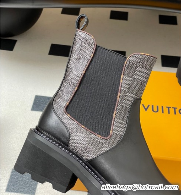 Hot Style Louis Vuitton LV Beaubourg Chelsea Ankle Boots in Damier Canvas and Leather Black 1AIEJ4 1022058